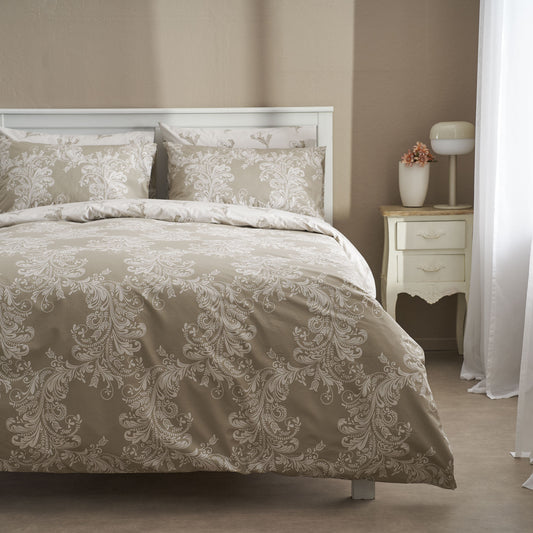 Σεντόνι Υπέρδιπλο με Λάστιχο 180x200+30εκ. Salonica Δαντέλα (Μπεζ) Σχέδιο Πανωσέντονο