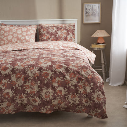 Σεντόνι Υπέρδιπλο με Λάστιχο 180x200+30εκ. Salonica Χρυσάνθεμο (Κανελί) Σχέδιο Κατωσέντονο