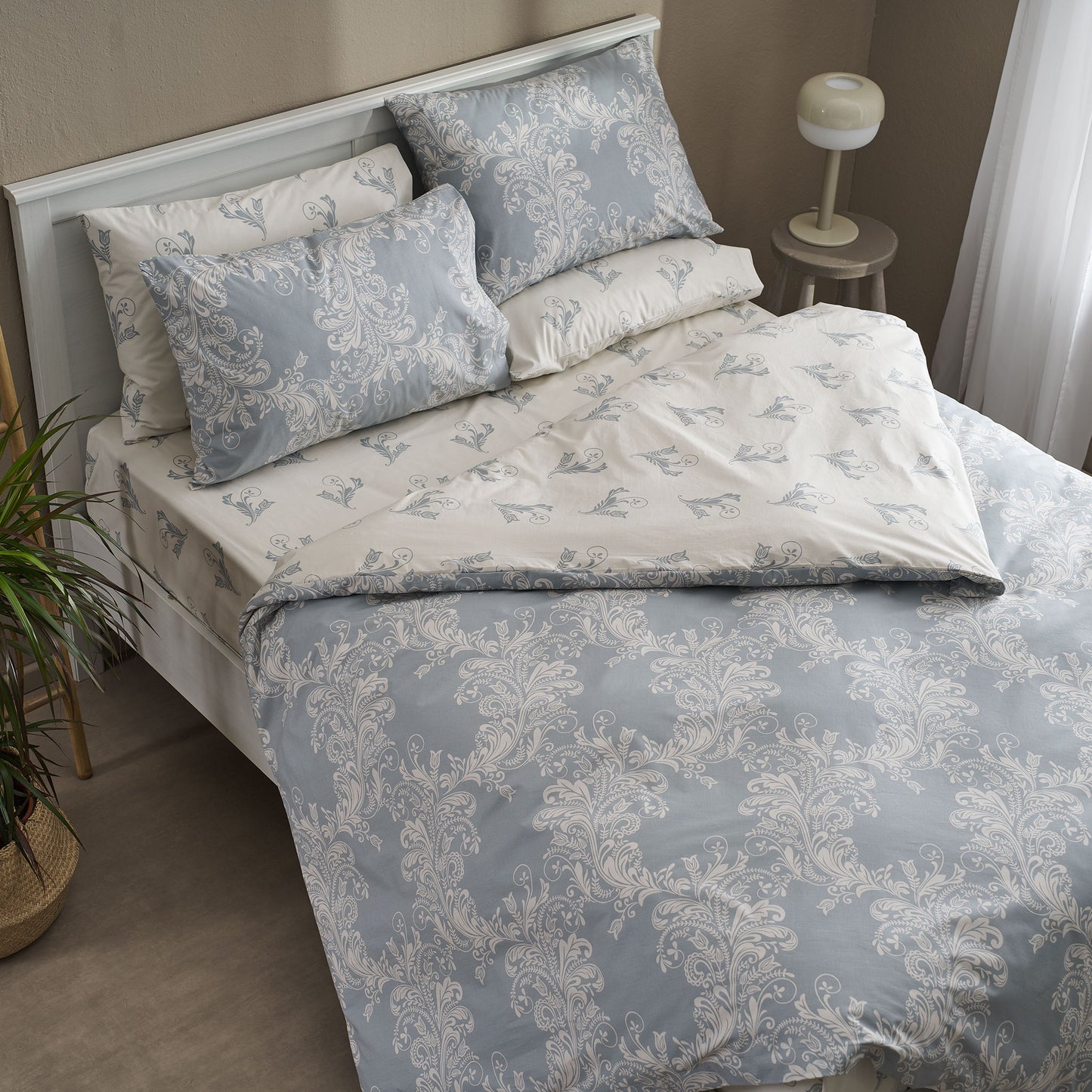 Σεντόνι Διπλό 200x260εκ. Salonica Δαντέλα (Γαλάζιο) Σχέδιο Πανωσέντονο