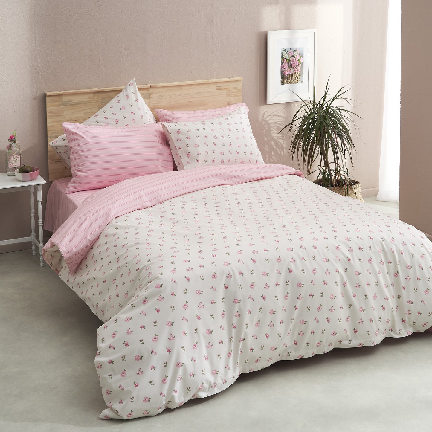 Σεντόνι Μονό 160x260εκ. Salonica  Άνοιξη (Ροζ) Σχέδιο Κατωσέντονο