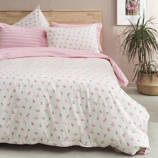 Σεντόνι Διπλό με Λάστιχο 160x200+30εκ. Salonica Άνοιξη (Ροζ) Σχέδιο Κατωσέντονο