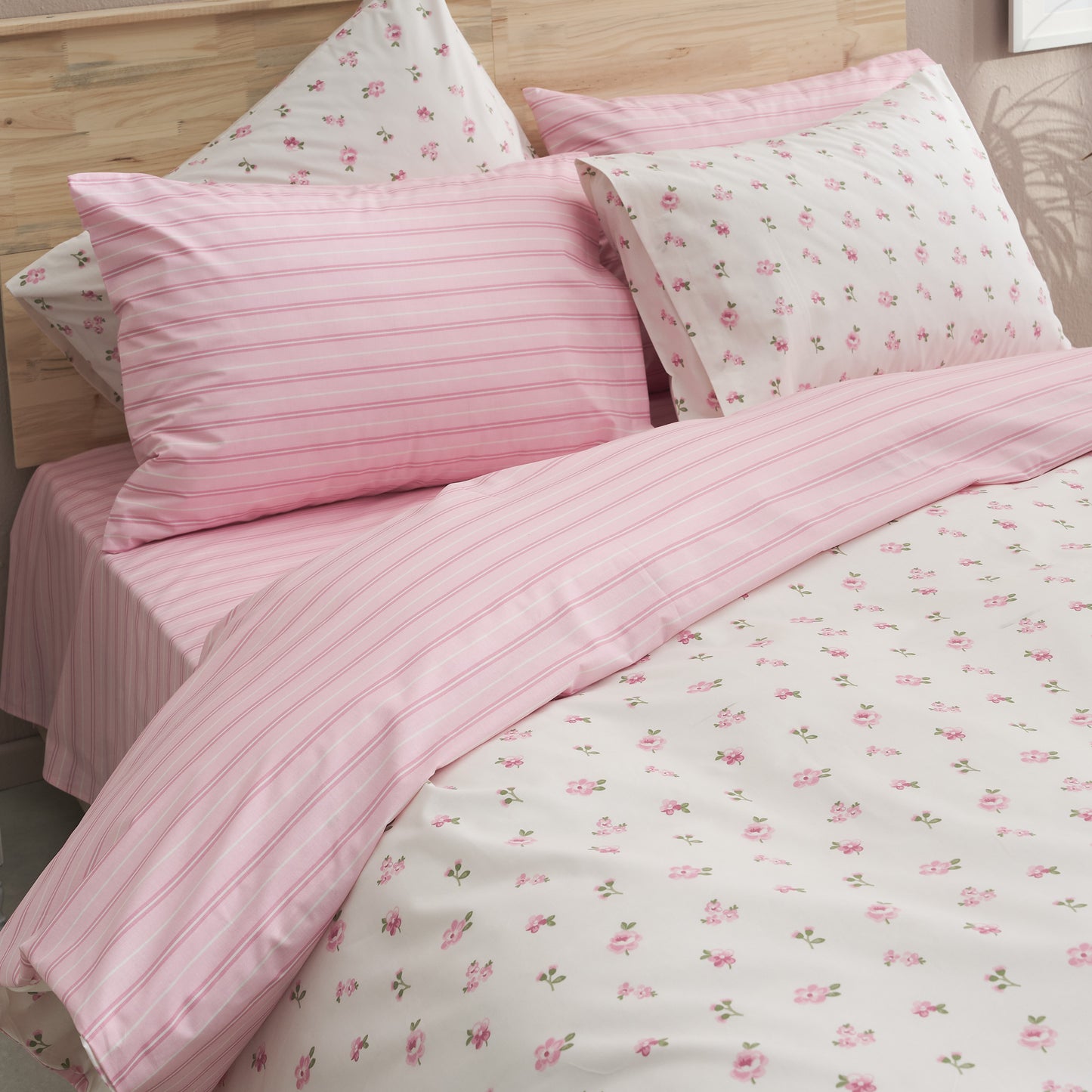 Μαξιλαροθήκες Salonica Άνοιξη (Ροζ) Σχέδιο Κατωσέντονο