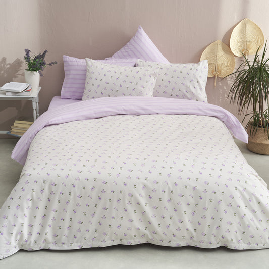 Σεντόνι Διπλό με Λάστιχο 160x200+30εκ. Salonica Άνοιξη (Λιλά) Σχέδιο Πανωσέντονο