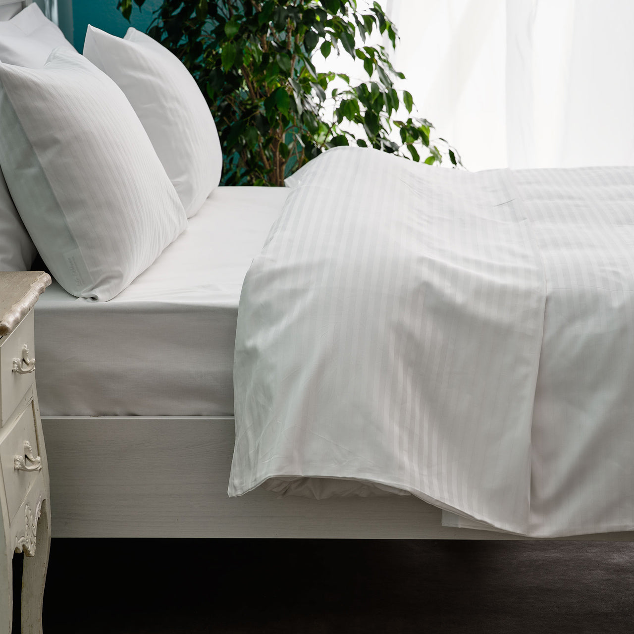 Σεντόνι Υπέρδιπλο με Λάστιχο 180x200+35εκ Satin Stripe Λευκό