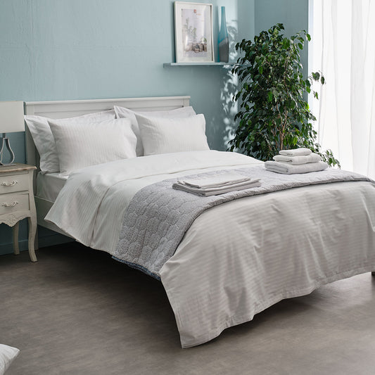 Σεντόνι Υπέρδιπλο με Λάστιχο 180x200+35εκ Satin Stripe Λευκό